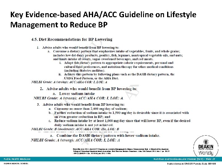 Key Evidence-based AHA/ACC Guideline on Lifestyle Management to Reduce BP Eckel RH, et al.