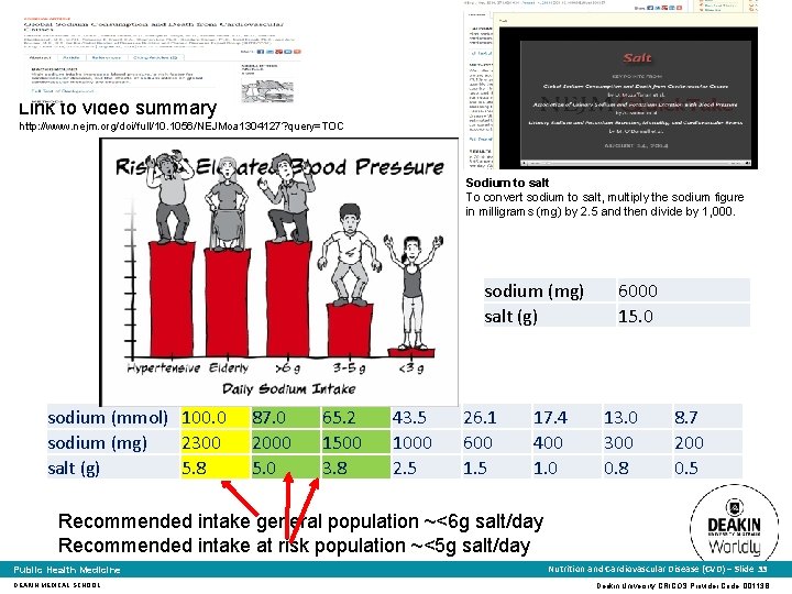 Link to video summary http: //www. nejm. org/doi/full/10. 1056/NEJMoa 1304127? query=TOC Sodium to salt