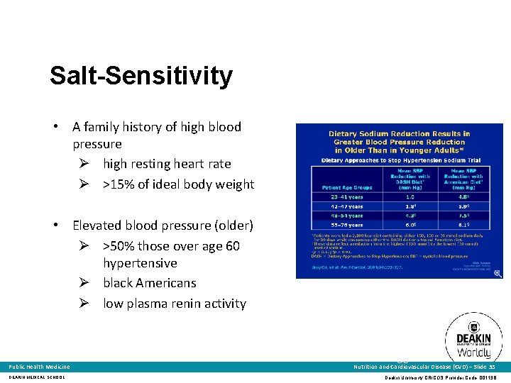 Salt-Sensitivity • A family history of high blood pressure Ø high resting heart rate