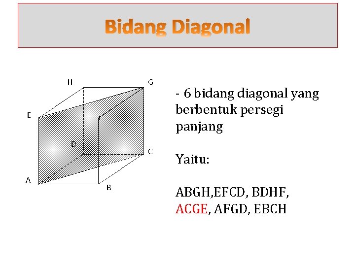 Bidang Diagonal H E G F D A C B - 6 bidang diagonal