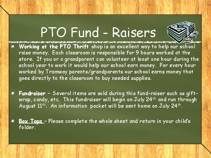 PTO Fund - Raisers Working at the PTO Thrift shop is an excellent way