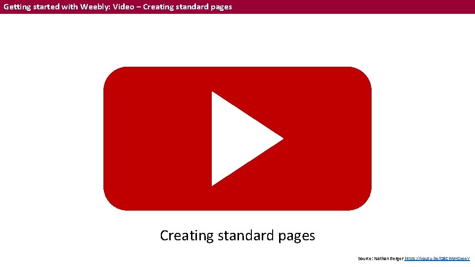 Getting started with Weebly: Video – Creating standard pages Source: Nathan Berger https: //youtu.