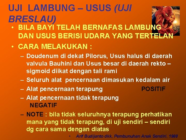 UJI LAMBUNG – USUS (UJI BRESLAU) • BILA BAYI TELAH BERNAFAS LAMBUNG DAN USUS
