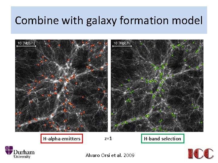 Combine with galaxy formation model H-alpha emitters z=1 Alvaro Orsi et al. 2009 H-band