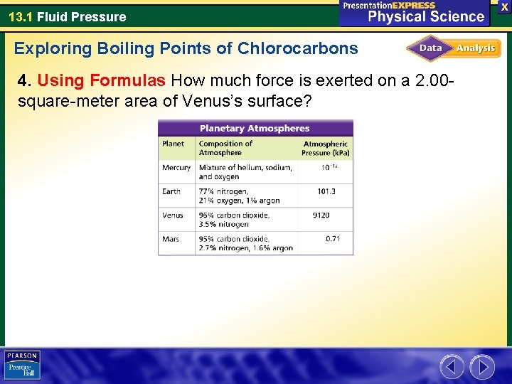 13. 1 Fluid Pressure Exploring Boiling Points of Chlorocarbons 4. Using Formulas How much