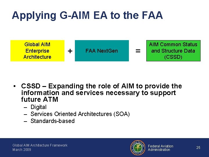 Applying G-AIM EA to the FAA Global AIM Enterprise Architecture + FAA Next. Gen