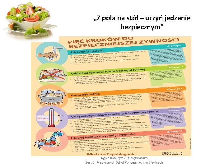 „Z pola na stół – uczyń jedzenie bezpiecznym” Agnieszka Pątek - Gołębiowska Zespół Medycznych