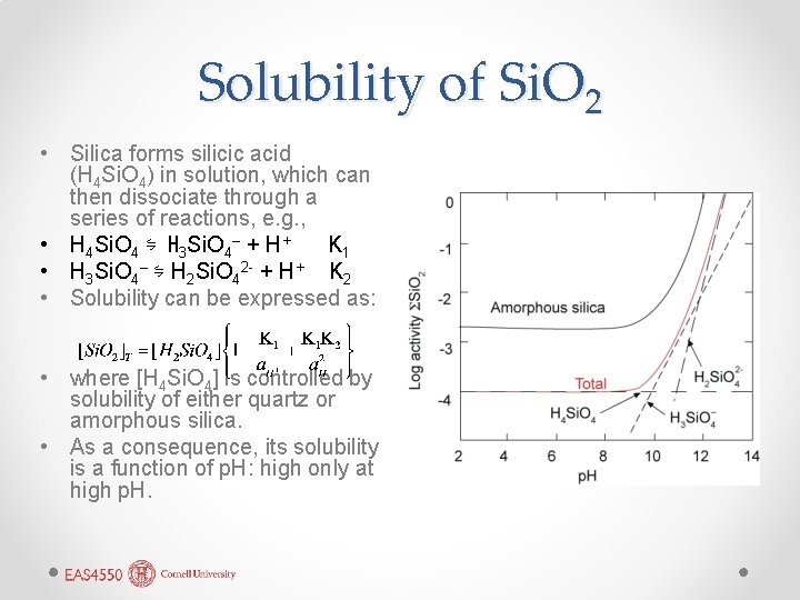 Solubility of Si. O 2 • Silica forms silicic acid (H 4 Si. O