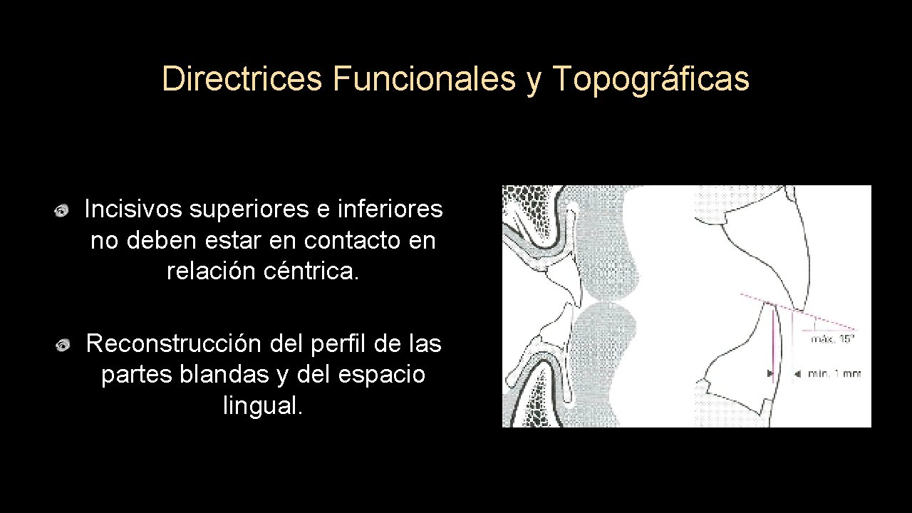 Directrices Funcionales y Topográficas Incisivos superiores e inferiores no deben estar en contacto en
