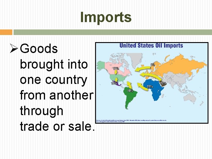 Imports ØGoods brought into one country from another through trade or sale. 