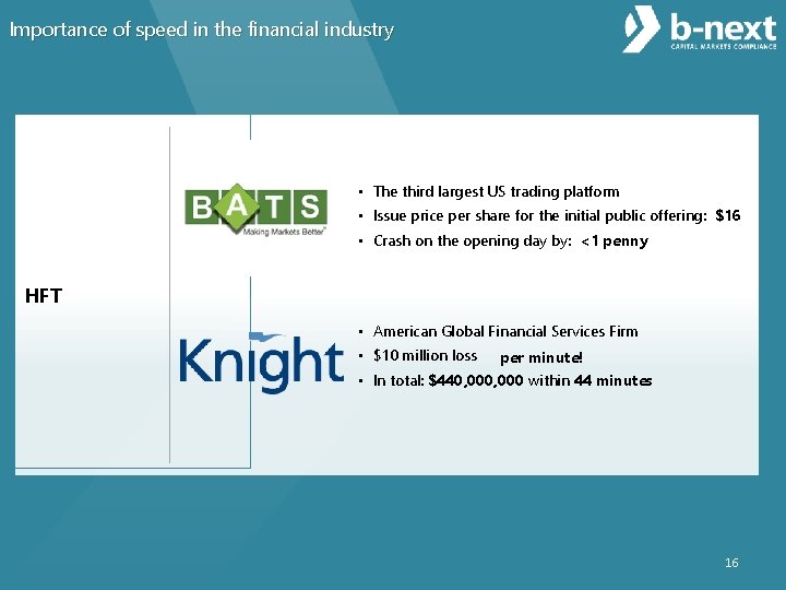 Importance of speed in the financial industry • The third largest US trading platform