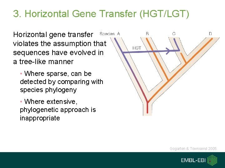 3. Horizontal Gene Transfer (HGT/LGT) Horizontal gene transfer violates the assumption that sequences have