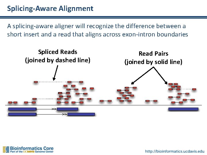 Splicing-Aware Alignment A splicing-aware aligner will recognize the difference between a short insert and