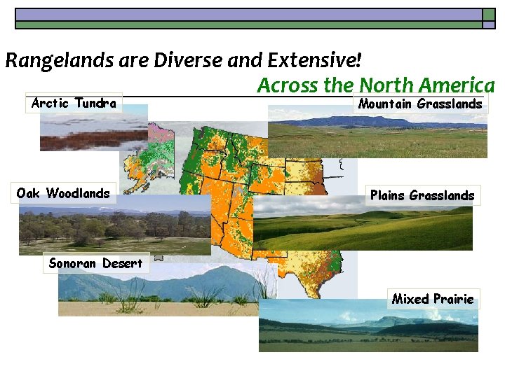 Rangelands are Diverse and Extensive! Across the North America Arctic Tundra Oak Woodlands Mountain