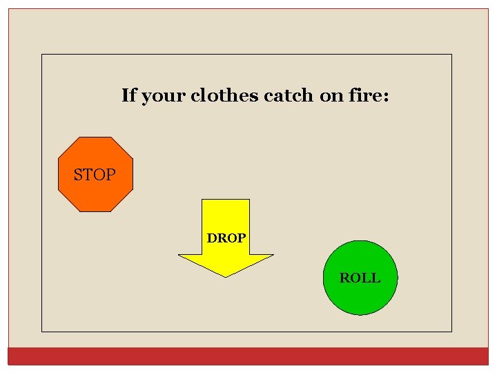 If your clothes catch on fire: STOP DROP ROLL 