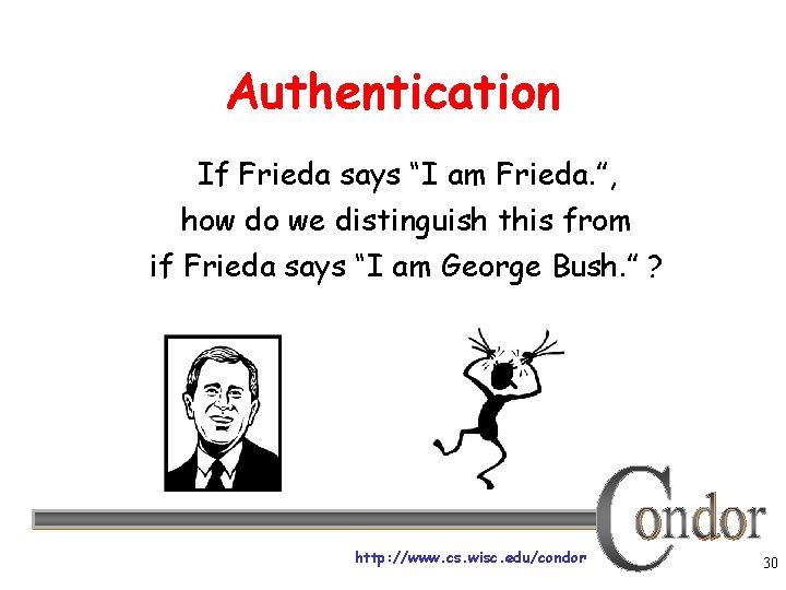 Authentication If Frieda says “I am Frieda. ”, how do we distinguish this from