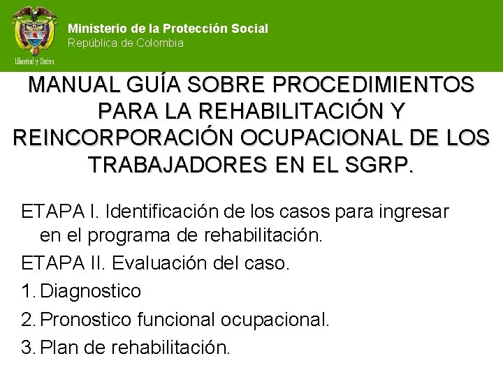 Ministerio de la Protección Social República de Colombia MANUAL GUÍA SOBRE PROCEDIMIENTOS PARA LA
