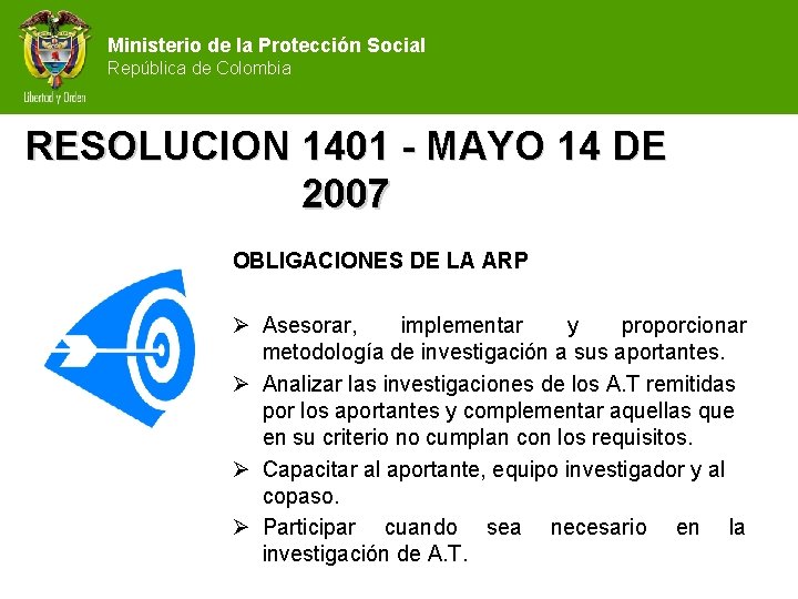 Ministerio de la Protección Social República de Colombia RESOLUCION 1401 - MAYO 14 DE