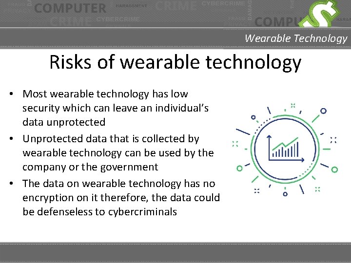 Wearable Technology Risks of wearable technology • Most wearable technology has low security which