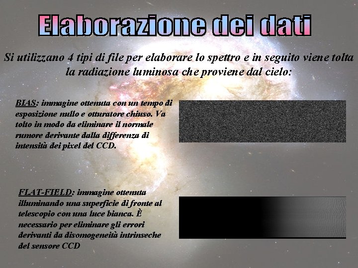 Si utilizzano 4 tipi di file per elaborare lo spettro e in seguito viene