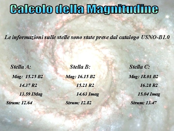 Le informazioni sulle stelle sono state prese dal catalogo USNO-B 1. 0 Stella A: