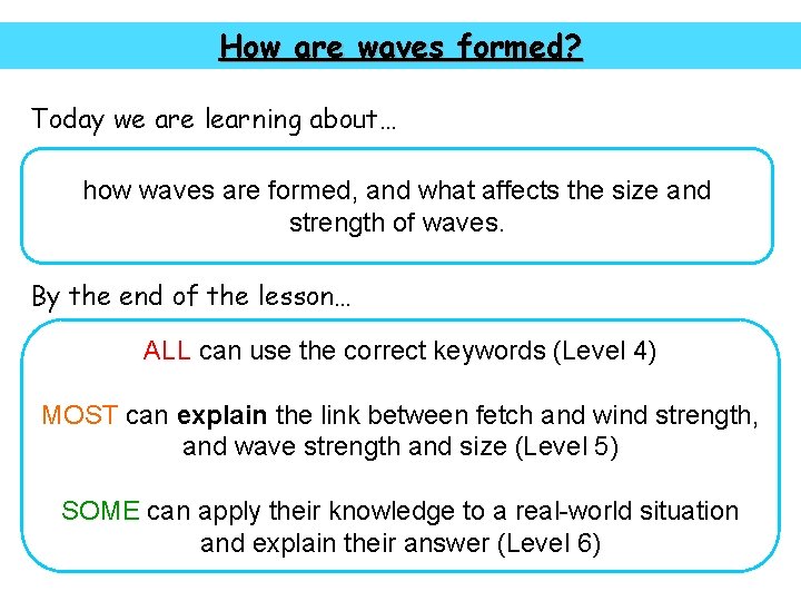 How are waves formed? Today we are learning about… how waves are formed, and