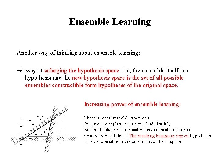 Ensemble Learning Another way of thinking about ensemble learning: way of enlarging the hypothesis