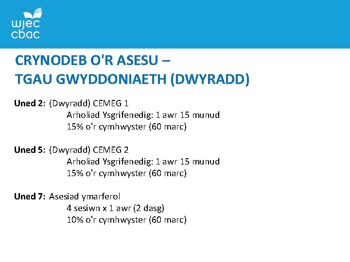 CRYNODEB O'R ASESU – TGAU GWYDDONIAETH (DWYRADD) Uned 2: (Dwyradd) CEMEG 1 Arholiad Ysgrifenedig: