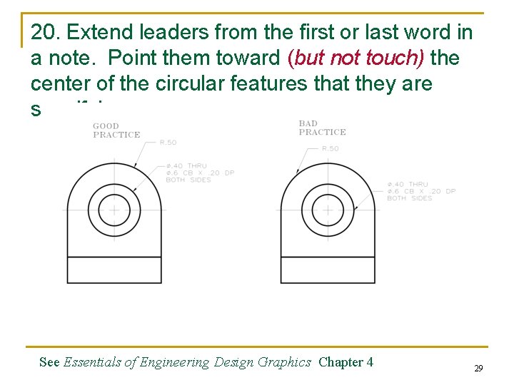 20. Extend leaders from the first or last word in a note. Point them 20. Extend leaders from the first or last word in a note. Point them