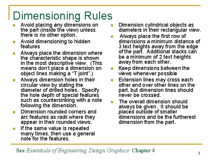 Dimensioning Rules n n n Avoid placing any dimensions on the part (inside the Dimensioning Rules n n n Avoid placing any dimensions on the part (inside the