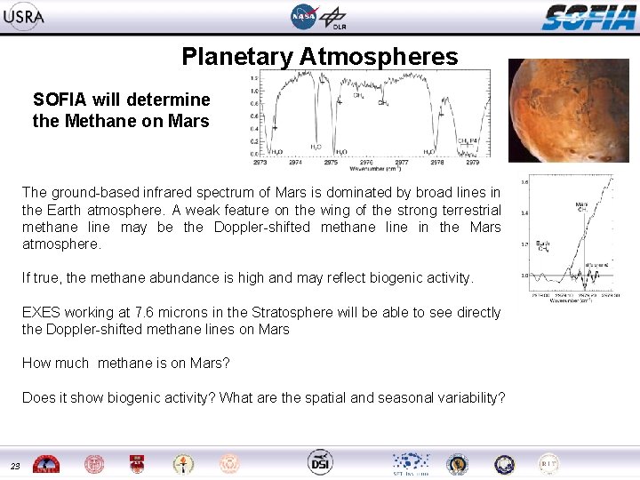 Planetary Atmospheres SOFIA will determine the Methane on Mars The ground-based infrared spectrum of