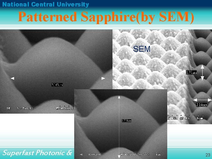 National Central University Patterned Sapphire(by SEM) SEM Superfast Photonic & Electronic Device Group 23
