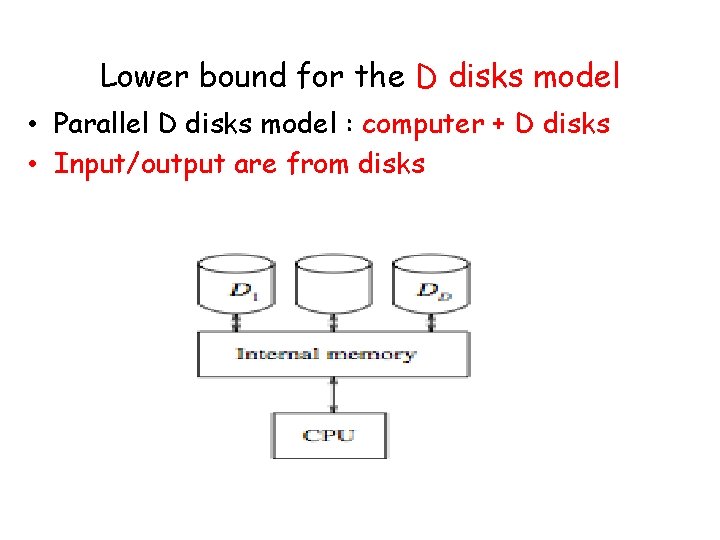 Lower bound for the D disks model • Parallel D disks model : computer