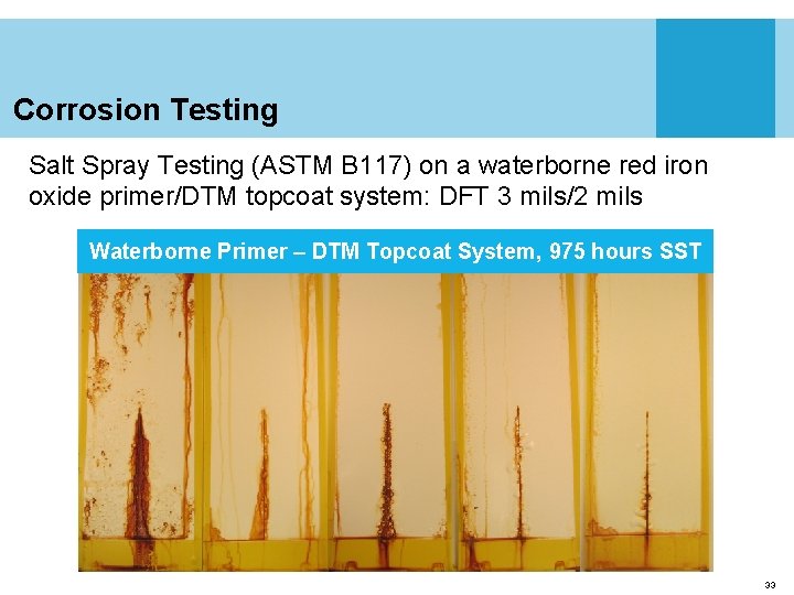 Corrosion Testing Salt Spray Testing (ASTM B 117) on a waterborne red iron oxide