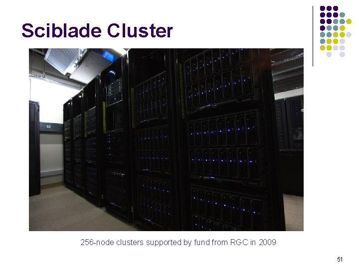 Sciblade Cluster 256 -node clusters supported by fund from RGC in 2009 51 