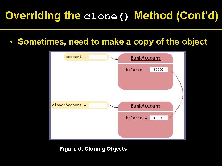 Overriding the clone() Method (Cont’d) • Sometimes, need to make a copy of the
