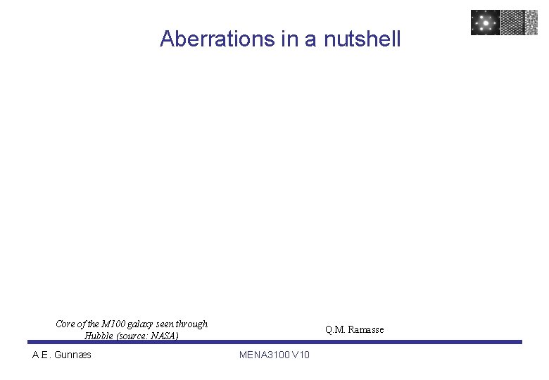 Aberrations in a nutshell Before Cs correction After Cs correction Core of the M