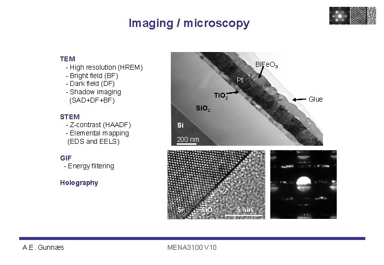 Imaging / microscopy TEM - High resolution (HREM) - Bright field (BF) - Dark