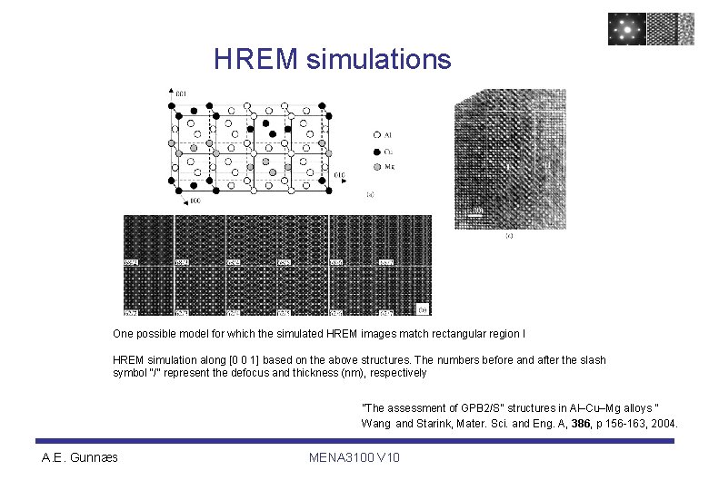 HREM simulations One possible model for which the simulated HREM images match rectangular region