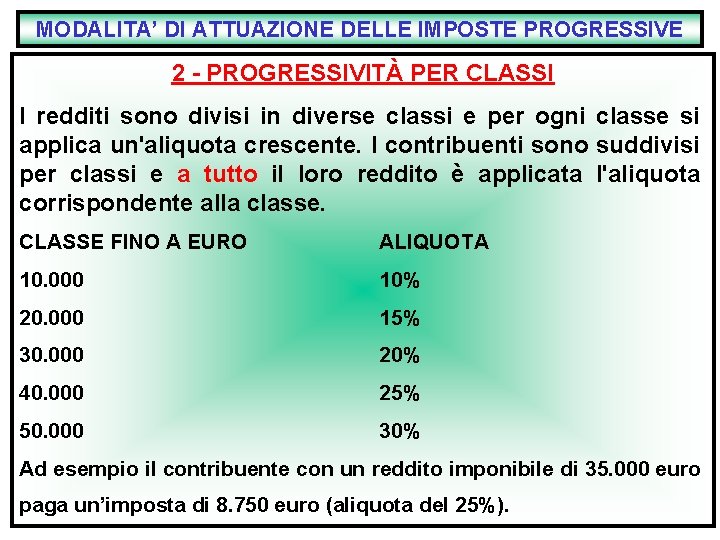 MODALITA’ DI ATTUAZIONE DELLE IMPOSTE PROGRESSIVE 2 - PROGRESSIVITÀ PER CLASSI I redditi sono