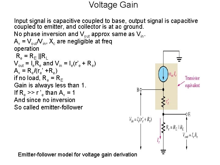 Voltage Gain Input signal is capacitive coupled to base, output signal is capacitive coupled