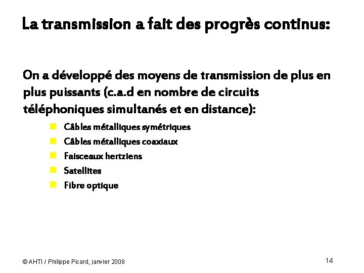 La transmission a fait des progrès continus: On a développé des moyens de transmission