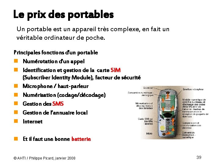 Le prix des portables Un portable est un appareil très complexe, en fait un