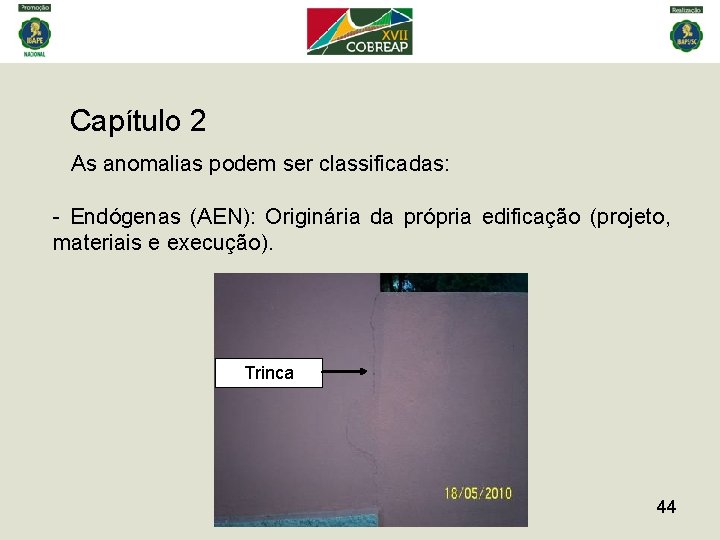 Capítulo 2 As anomalias podem ser classificadas: - Endógenas (AEN): Originária da própria edificação