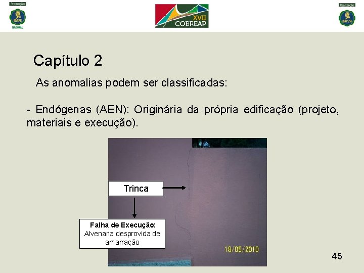 Capítulo 2 As anomalias podem ser classificadas: - Endógenas (AEN): Originária da própria edificação