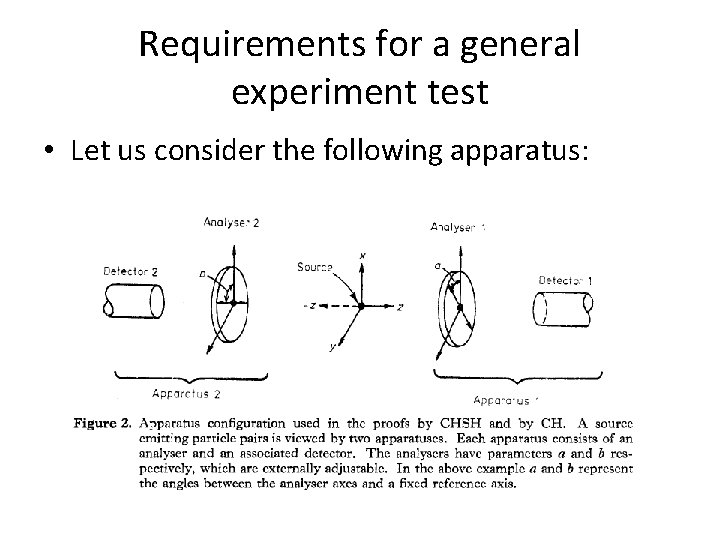 Requirements for a general experiment test • Let us consider the following apparatus: 