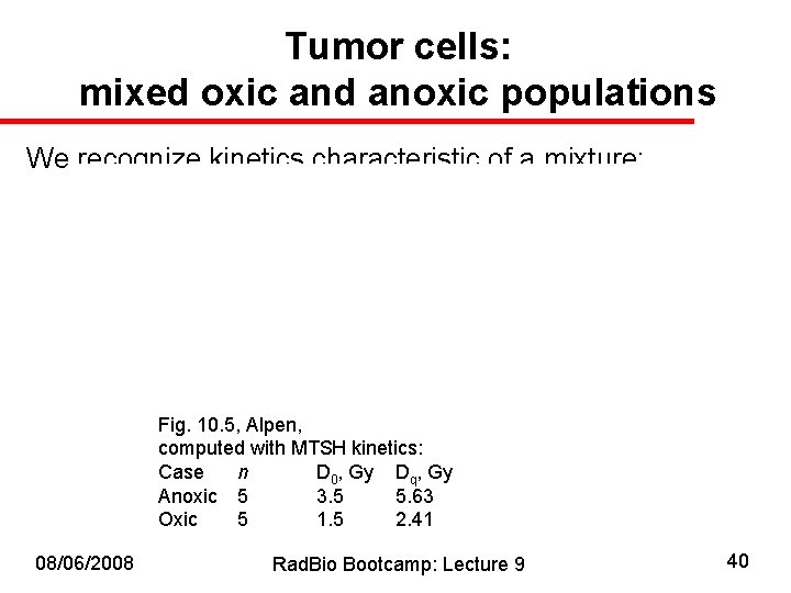 Tumor cells: mixed oxic and anoxic populations We recognize kinetics characteristic of a mixture: