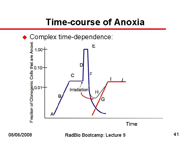 Time-course of Anoxia u Complex time-dependence: 08/06/2008 Rad. Bio Bootcamp: Lecture 9 41 