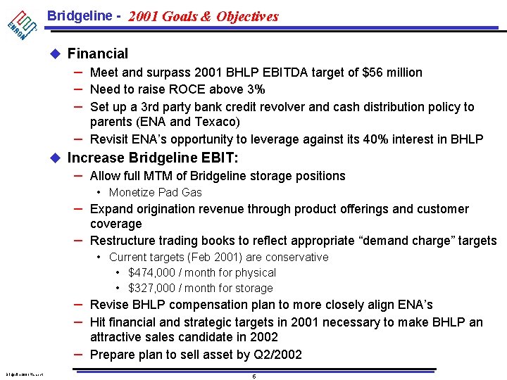 Bridgeline - 2001 Goals & Objectives u Financial – Meet and surpass 2001 BHLP