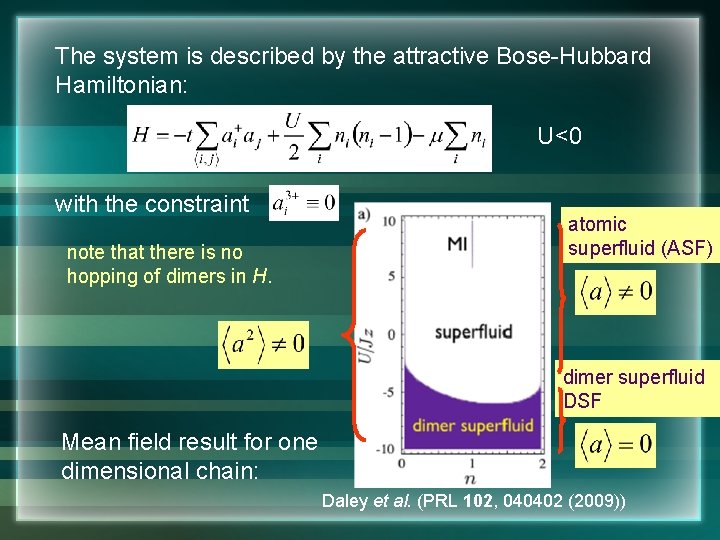 The system is described by the attractive Bose-Hubbard Hamiltonian: U<0 with the constraint note